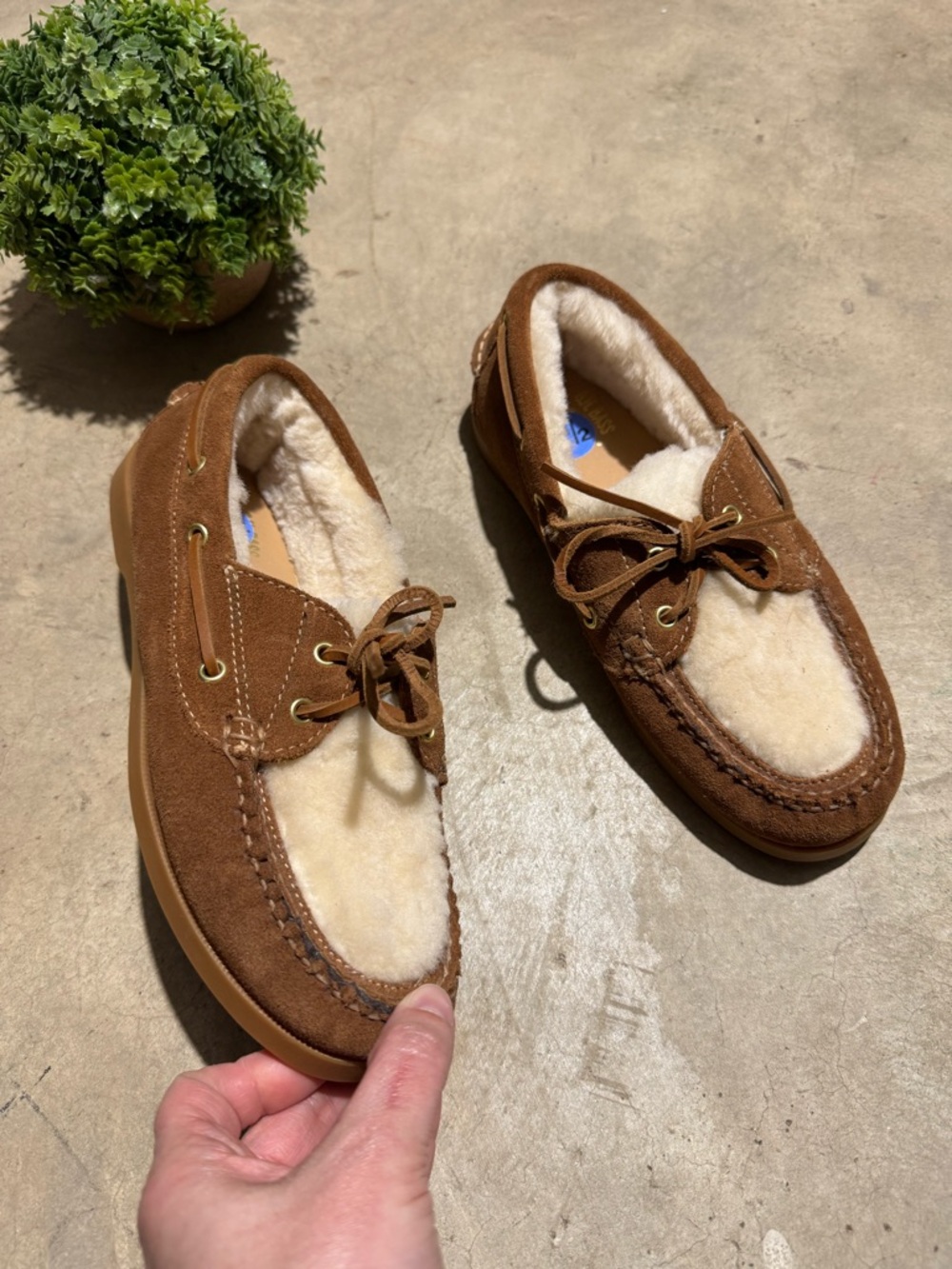 G.H. Bass & Co. Brown Suede Moccasin Slippers with Cream Sherpa Lining